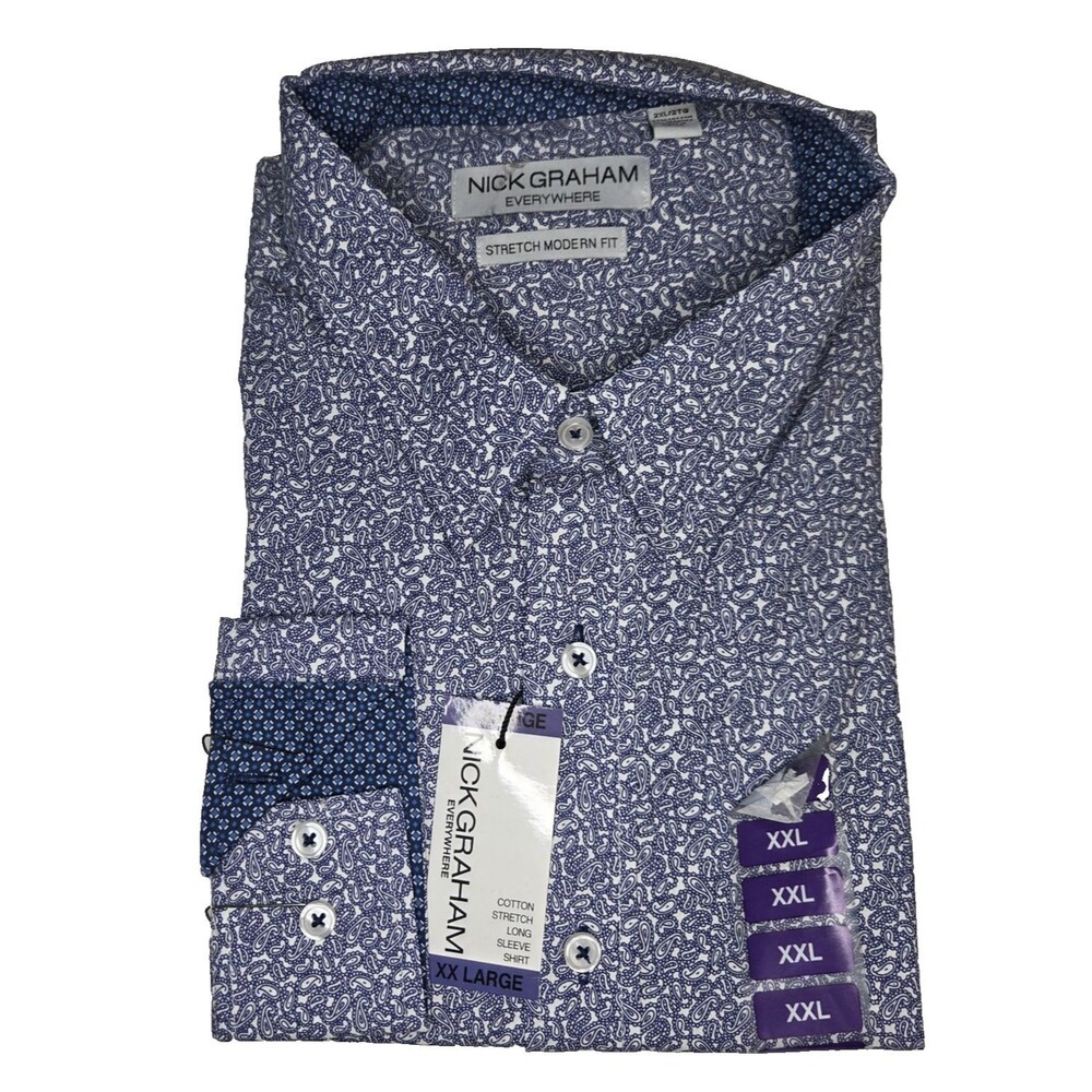 Nick Graham Everywhere Shirt Blue White Paisley Long Sleeve Men's Size 2XL